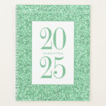 Agenda Glam Mint Green Glitter Personalizado 2022<br><div class="desc">Chic Mint Green glitter sparkle pattern design em um novo planejador elegante e clássico,  de aparência luxuosa,  para 2022,  com nome personalizado ou assunto do planejador título dentro a quadrado borda na frente.</div>