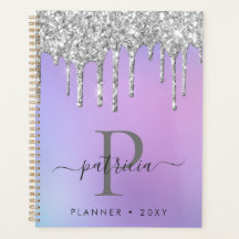 Glam Prata Brilho Gotas Monograma Elegante 