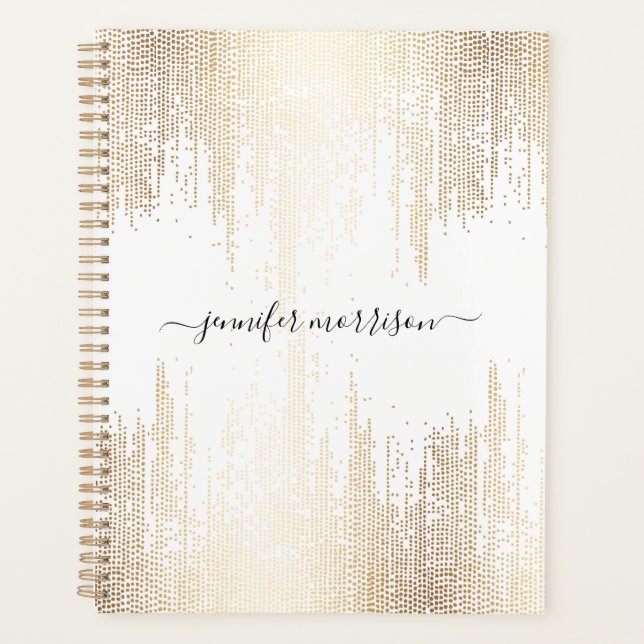 Agenda Glam Script Dourada Chuva Confetti (Frente)