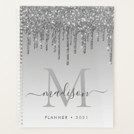 Agenda Glam Silver Cinza Glitter Drips Girly Monograma 20