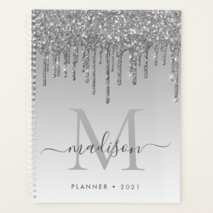 Agenda Glam Silver Cinza Glitter Drips Girly Monograma 20