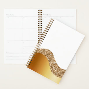 Agenda Glamorosa Luz Marrom Branco Ondas Elegante Deluxe
