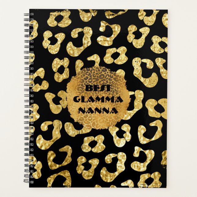 Agenda Glamorosa vovó Dourada Black Animal Imprime mães D (Frente)