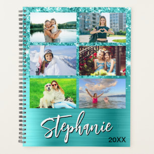 Agenda Glamour Azul Turquesa Brilhante Colagem de 14 Foto