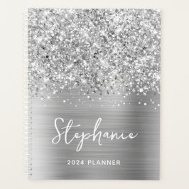 Agenda Glamour Prateado Espelhado Personalizado 2024