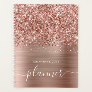 Agenda Glamour Rosa Dourado Brilhante