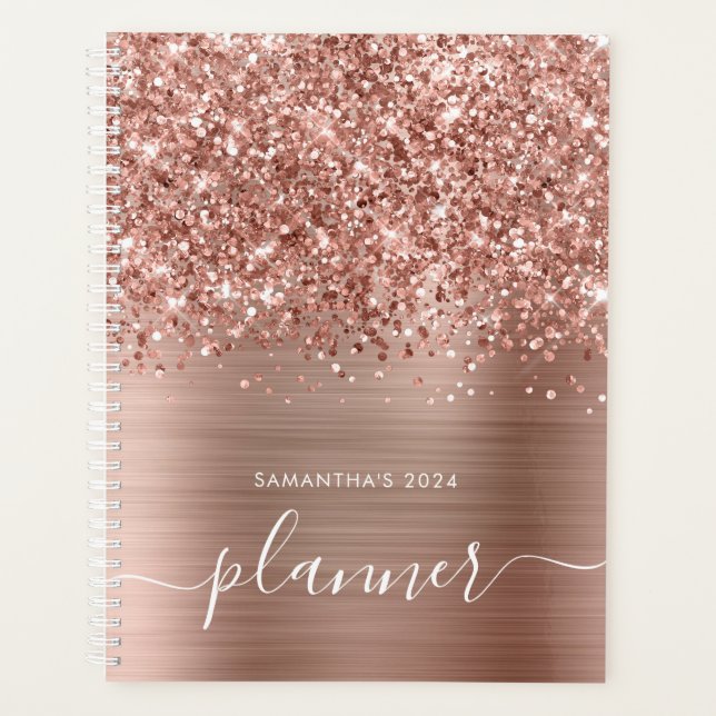 Agenda Glamour Rosa Dourado Brilhante (Frente)