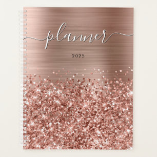 Agenda Glamour Rosa Dourado Brilhante 2025