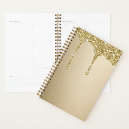 Agenda Glitérico Dourado de Fusão Elegante