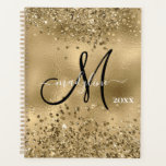 Agenda Gliters Dourados Pretos Chic - Planeador de Nomes<br><div class="desc">Glitters Dourados Chic - Nome do Monograma</div>
