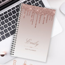 Agenda Glitter Chic Drips Rosa Personalizado pela Dourada
