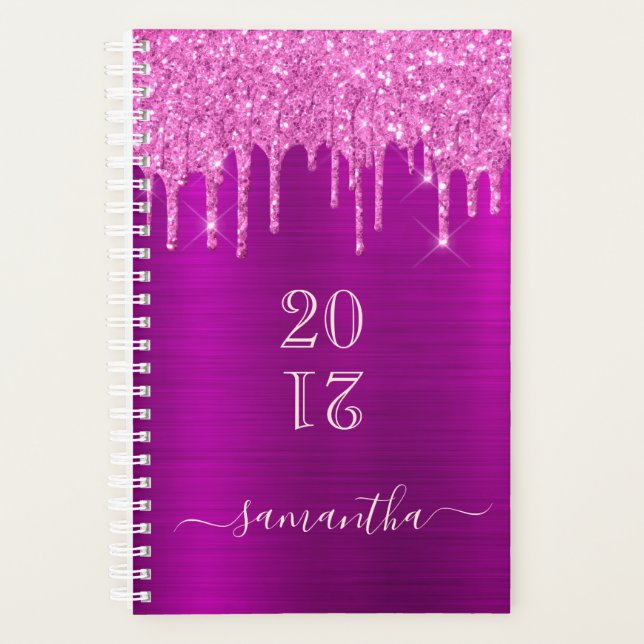 Agenda Glitter cor-de-rosa pinga o livro de compromisso (Frente)