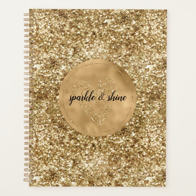 Agenda Glitter Coração Confete Dourado (Frente)