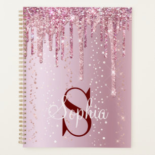 Agenda Glitter de Dissipação Dourada de Rosa Monograma