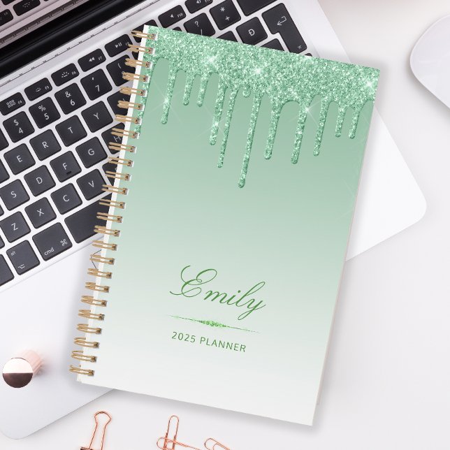 Agenda Glitter de Luxo Chic Drips Personalizados Green 20 (Criador carregado)