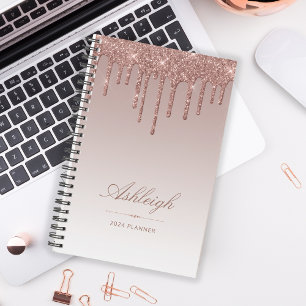 Agenda Glitter de luxo chic Rosa Dourado 2024