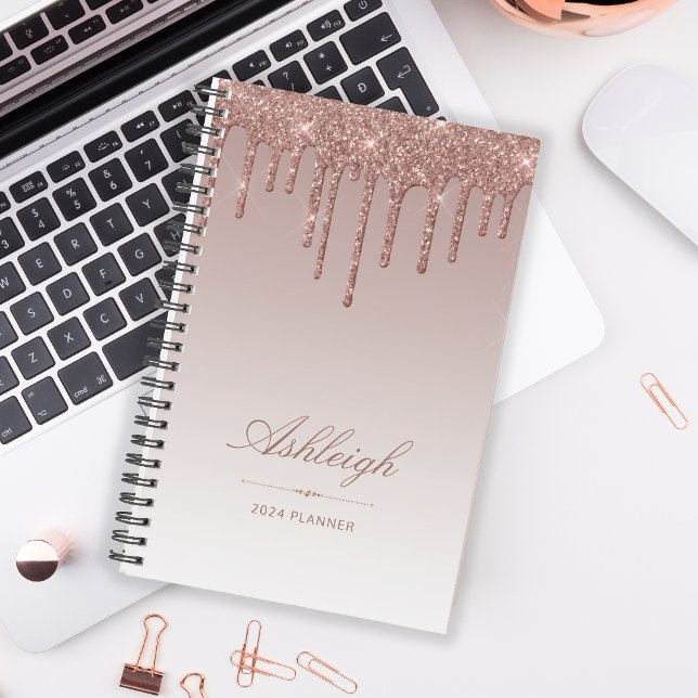 Agenda Glitter de luxo chic Rosa Dourado 2024 (Criador carregado)