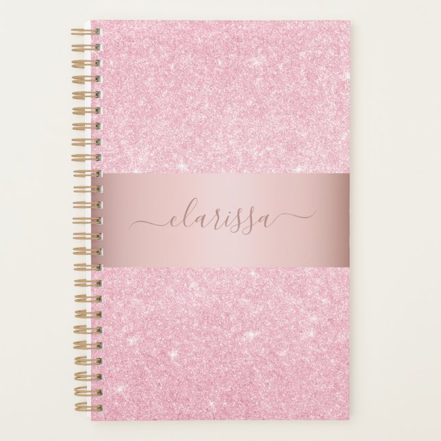 Agenda Glitter de ouro rosa geométrico elegante (Frente)
