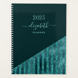 Agenda Glitter de Tendência Moderna Azul Teal Personaliza