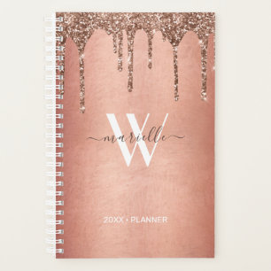 Agenda Glitter Dourado com Rosa de Chic - Nome do Monogra
