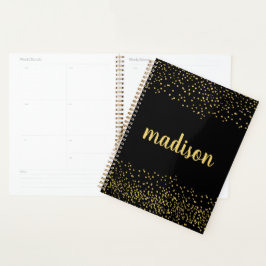 Agenda Glitter Dourado Confetti | Preto personalizado