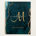 Agenda Glitter Dourado de Chic Teal Monograma 2024<br><div class="desc">Este planejador personalizado de chic manterá sua agenda organizada e apresentará um padrão de agata roxo com brilho de rosa falsa. Personalize seu monograma e nome na caligrafia manuscrita por script. Abaixo está escrito "PLANEJADOR 20XX". Projetado apenas para você por ExtremeTees.</div>