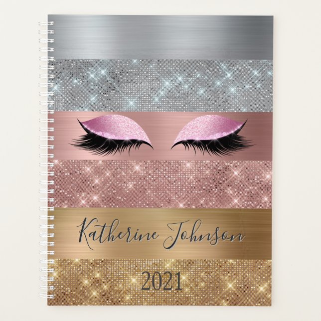 Agenda Glitter Dourado de Rosa de prata elegante (Frente)