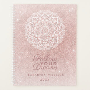 Agenda Glitter Dourado de Rosa personalizado feminino ele