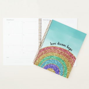 Agenda Glitter Dourado Rainbow Aqua Watercolor Love Dream