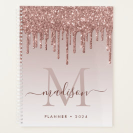 Agenda Glitter Dourado Rosa Glam Monograma Elegante 2022