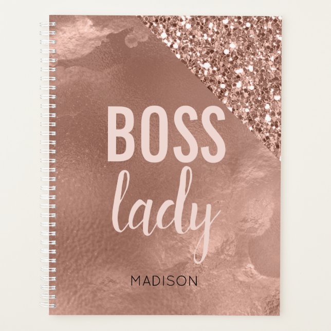 Agenda Glitter Dourado Rosa personalizado | Senhora do Ch (Frente)