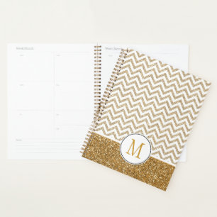 Agenda Glitter Glitter Chevron Dourado Glam Faux