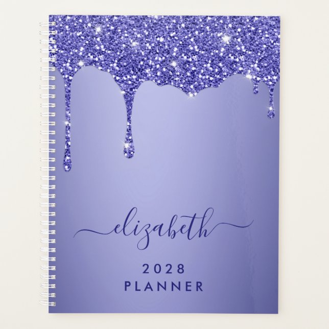 Agenda Glitter Gota Roxo Monograma (Frente)