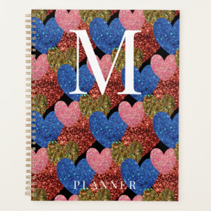 Agenda Glitter Hearts Modern Glam Monograma
