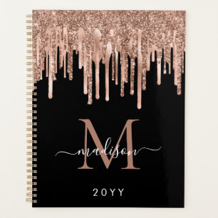 Agenda Glitter metálico Dourado de Rosa preto monograma