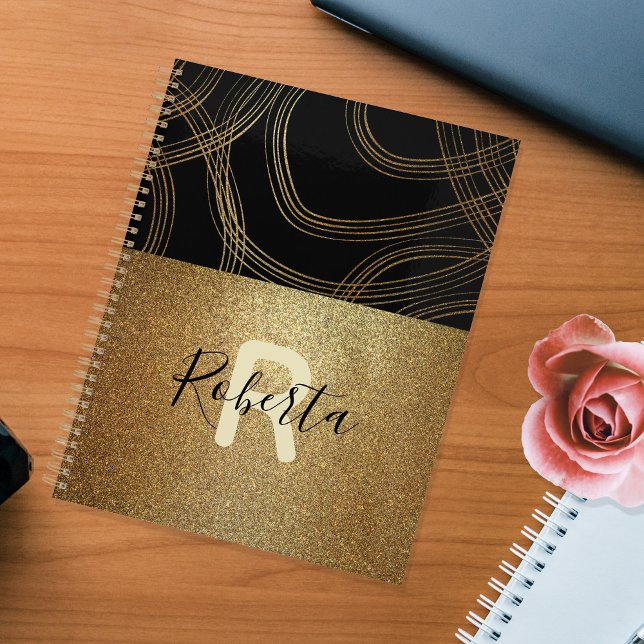 Agenda Glitter Moderno De Glitter Preto E Bronze, Chic (Criador carregado)