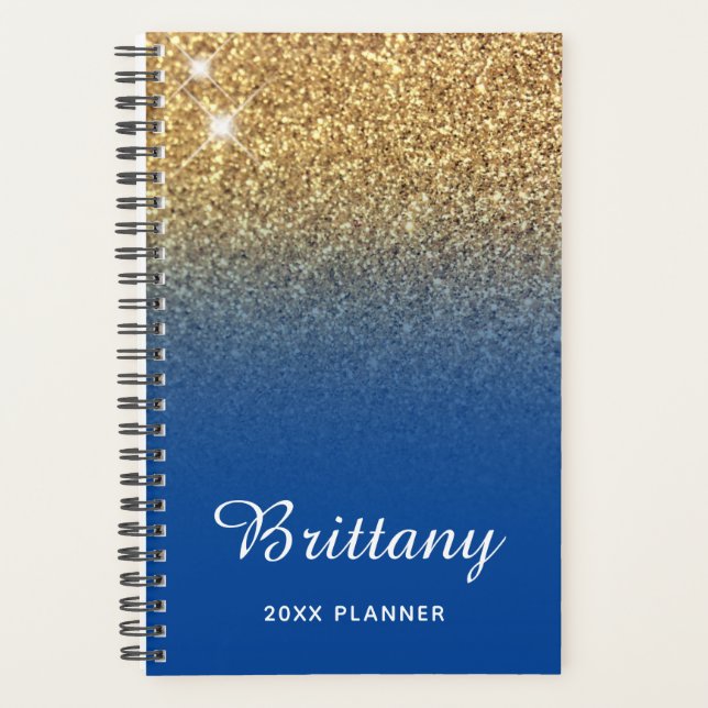 Agenda Glitter Ombre Azul Profundo Personalizado (Frente)
