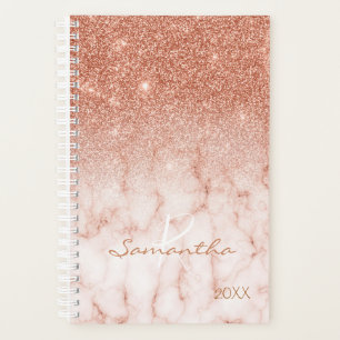 Agenda Glitter Ombre Mármore em Rose Gold Monograma Anual