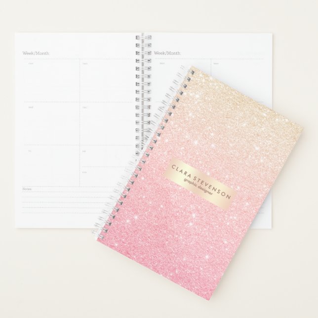 Agenda Glitter ouro de rosa de gradiente cinza bonito ele (Exibição)