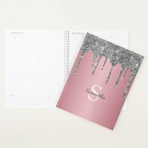 Agenda Glitter Prateado Rosa, cor-de-rosa Dourada Nome do