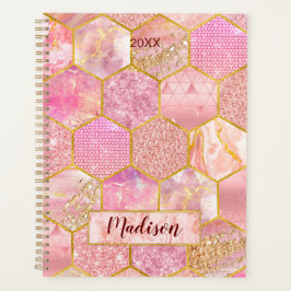 Agenda Glitter rosa dourado-esguicho