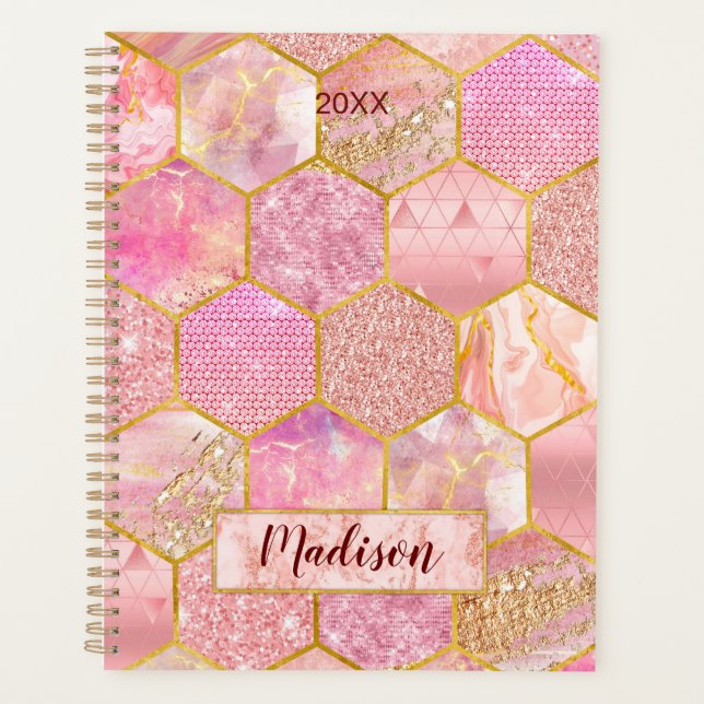 Agenda Glitter rosa dourado-esguicho (Frente)