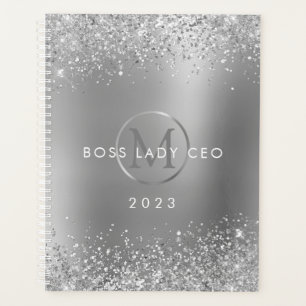 Agenda Glitter Silver Monograma Metálico 2022 Boss Lady