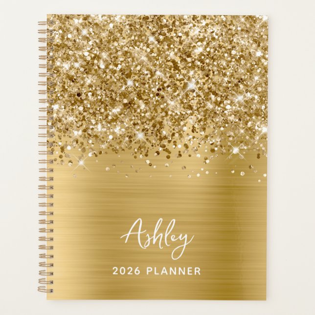 Agenda Glittery Dourado Glam Personalizado 2023 (Frente)