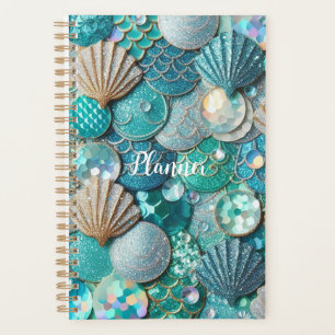 Agenda Glittery Teal Mermaid Tail Scales Impressão