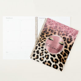 Agenda Glitzy Cor de rosa Leve Dourada Eyelashes Leopardo