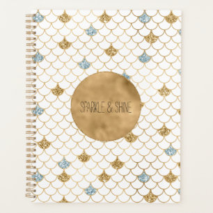 Agenda Glitzy Sereia Azul, Glitter Dourado