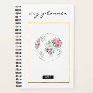 Agenda Globe Cinza Moderno de Aquarela Elegante