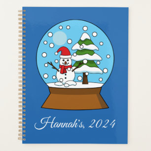 Agenda Globo de Neve com Snowman e Pine Tree   Personaliz
