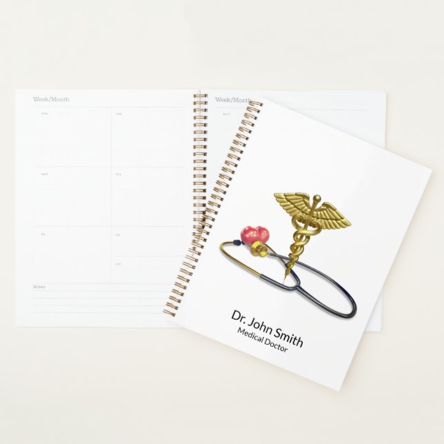 Agenda Gold Caduceus & Medical Stethoscope with Heart (Exibição)